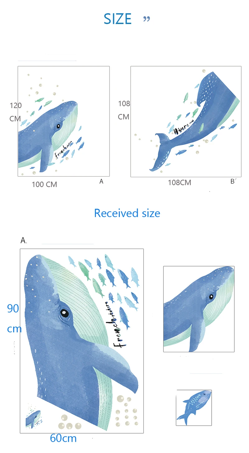 Большая наклейка на стену с изображением синего Кита для гостиной, спальни, украшения для детского дома, наклейки на стену, художественный плакат для детской комнаты, парка развлечений, сделай сам