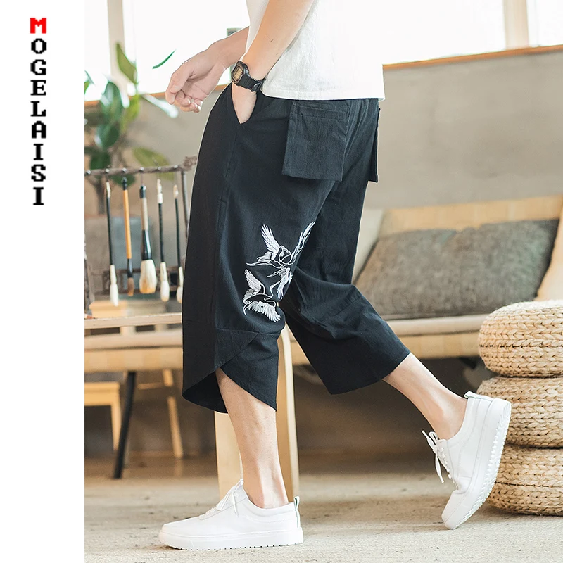 

New Fashion shorts men summer Chinese style Embroidery pocket knee length Elastic waist pants pantalones cortos hombre 4018-SK15