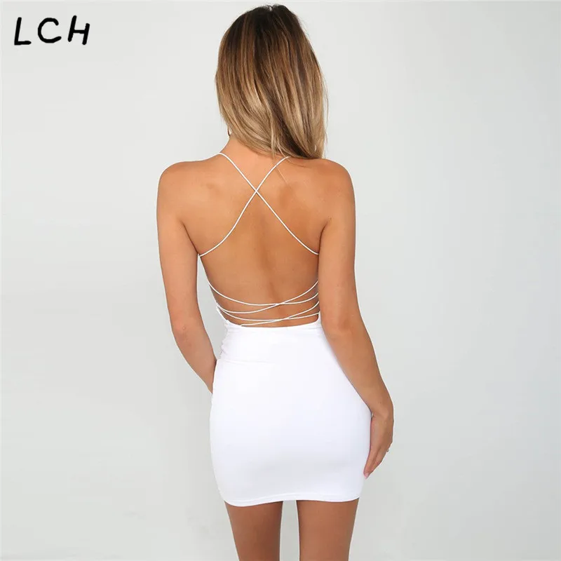 2019 New Summer Black And White Ladies Sexy Halter Sheath Dress Tight Solid Color Sleeveless Backless Beach | Женская одежда