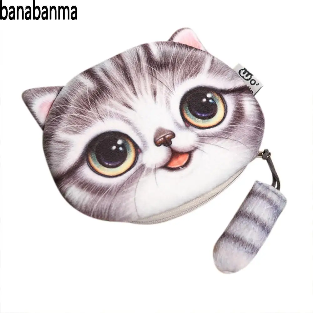 

Banabanma 3D Cute Wallet Cat Face Printing Coin Purses Women Cartoon Zipper Change Wallets Small Makeup Bag Wallets&Purses ZK30
