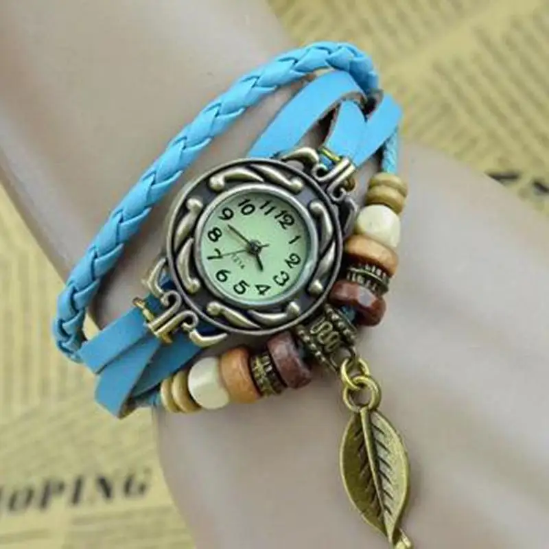 New Vintage Watch Weave PU Leather Ladies Watch Women Watch Tree leaf Pendant Bracelet Clock relogio feminino New Vintage Watch Weave PU Leather Ladies Watch Women Watch Tree leaf Pendant Bracelet Clock relogio feminino