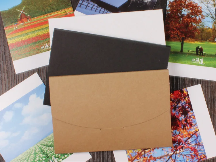 50pcs/lot-16*10.5*0.5cm (6.2&quot*4.1&quot*0.2&quot) Blank Black White Kraft Paper Envelope Postcards Greeting Card Cover Photo Packaging | Дом и