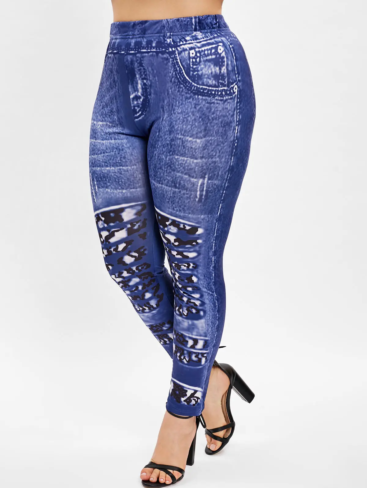 Wipalo размера плюс 5XL имитация джинсы из денима с принтом женские лосины, обтягивающие Джеггинсы штаны плотные леггинсы для девочек большой Размеры XXXXL XXXL XXL