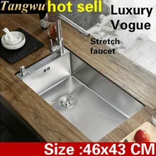 Квартира Роскошный кухонный ручная раковина одинарная мойка vogue стрейч кран 304 нержавеющая сталь Горячая 460x430 мм