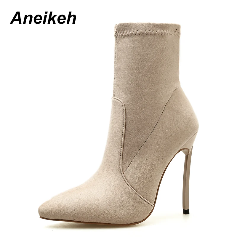 

Aneikeh 2019 Autumn Winter Women Boots Stretch Fabric Thin Heels Boots Fashion Ankle Boots High Heels Shoes botas mujer