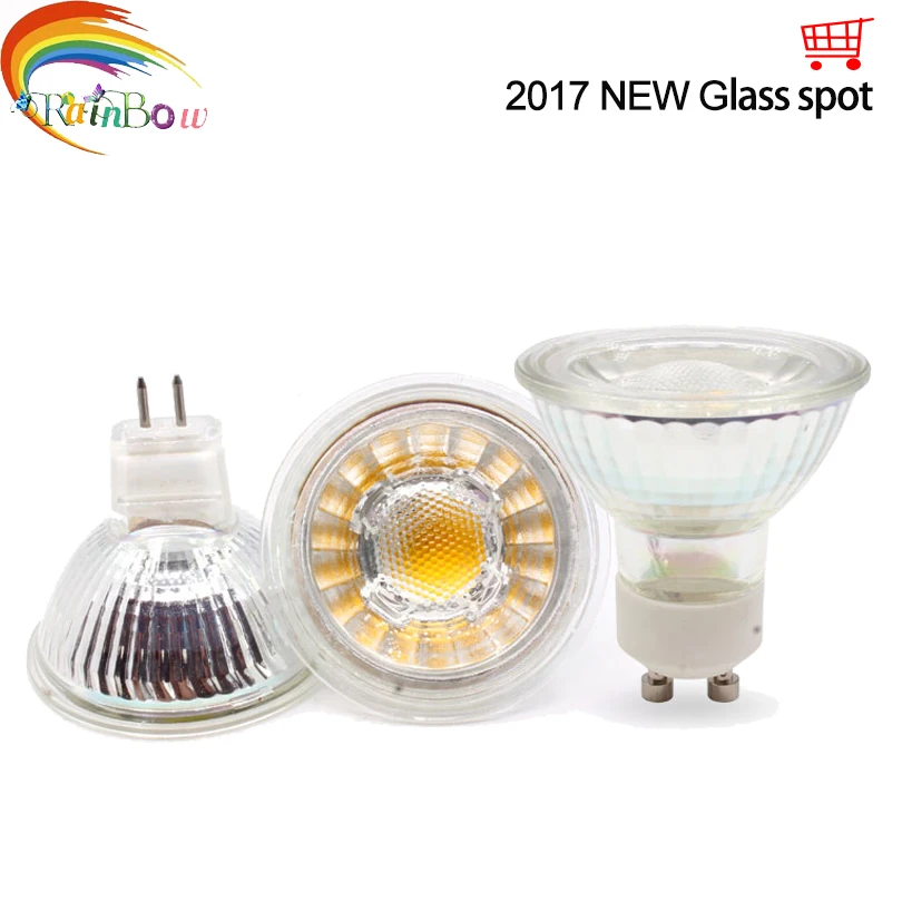 

2017 New glass High Power Lampada Led MR16 GU10 COB 5W Dimmable Led Cob Spotlight Warm Cool White MR16 220V Bulb Lamp GU10 Light