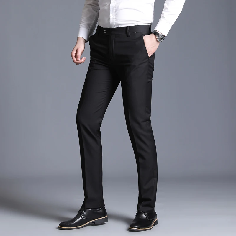 2019 new trousers male Korean version of business casual straight Striped suit pants men's Slim-- slacks Chinese Style Black