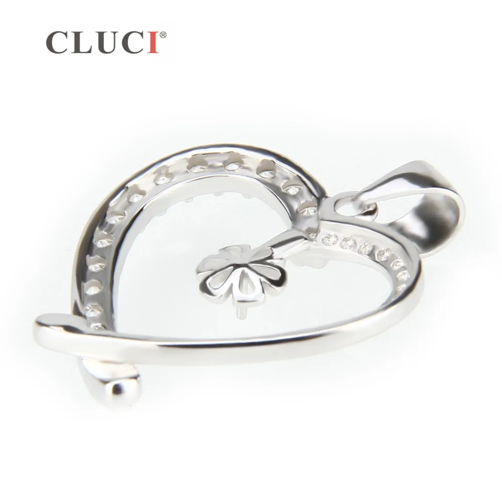 CLUCI 925 Sterling Silver Heart Charms Pendant Women Jewelry Silver 925 Pearl Pendant Mounting for Necklace Making SP028SB