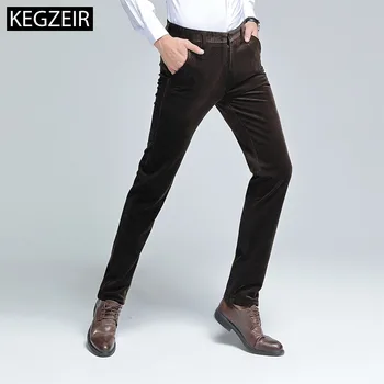 

KEGZEIR 2019 Winter Pants For Men Slim Casual Straight Zipper Pants Stretch Warm Corduroy Trousers Men Big Size Pantaloni Uomo