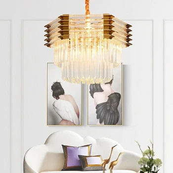 

jmmxiuz Living room lamp chandelier crystal dining room duplex room chandelier vintage villa French crystal lamp