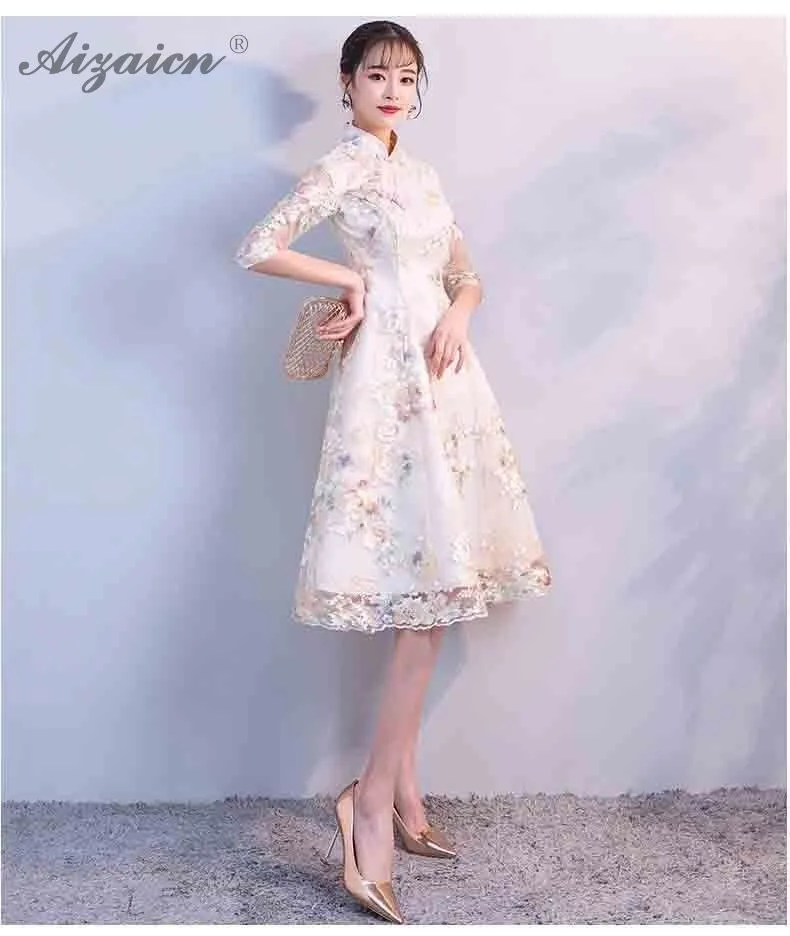 Nueva bordado flor Cheongsam de moda китайский длинный Qi Pao mujeres chino tradicional ropa vestido diio Qipao vestido de fiesta