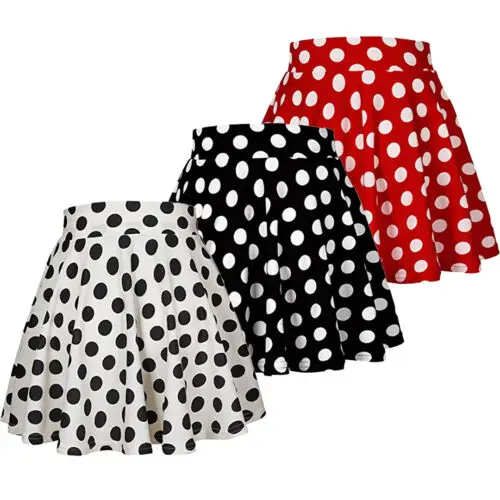 

Women Polka Dot Mini Skirt Stretchy Swing Evening Party Club Short Dress S-XL