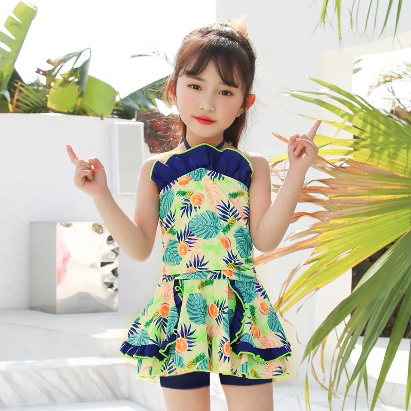 

Girl Cute Skirt Type Siamese Swimsuit Girls Bikini Swimsuit Bathing Suit for Kids GirlsPrint Halter Baby's Beach Wear Biquini