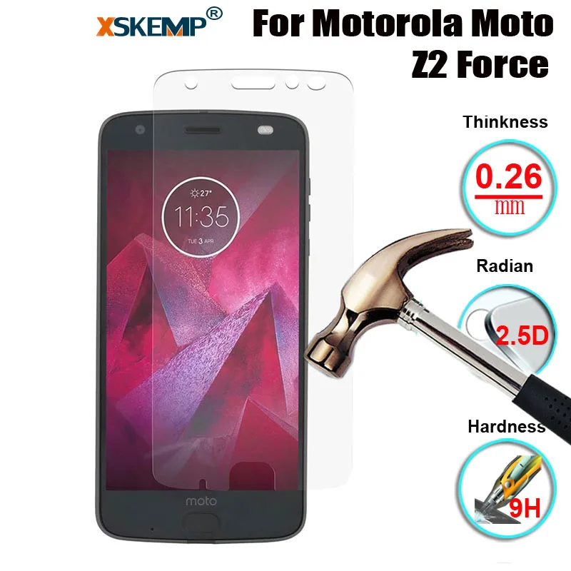 

XSKEMP 9H Hardness Tempered Glass For Motorola Moto Z2 Force Clear Screen Protector Film Cover Explosion-proof Protective Guard