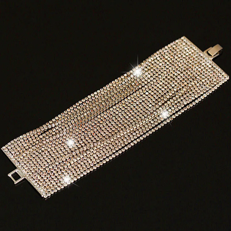 

Cute Female Crystal Rhinestone Bangle Big Silver Color Wedding Bracelets Bangles For Women Fashion Valentine's Day Gifts