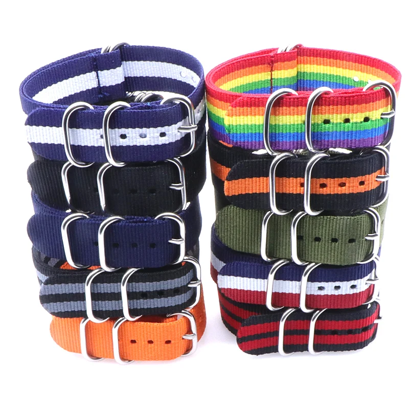 Heavy Duty Green Nylon Straps 18mm 20mm 22mm 24mm Nylon Watch Band NATO Strap Zulu Strap Watch Strap 5 Ring Buckle