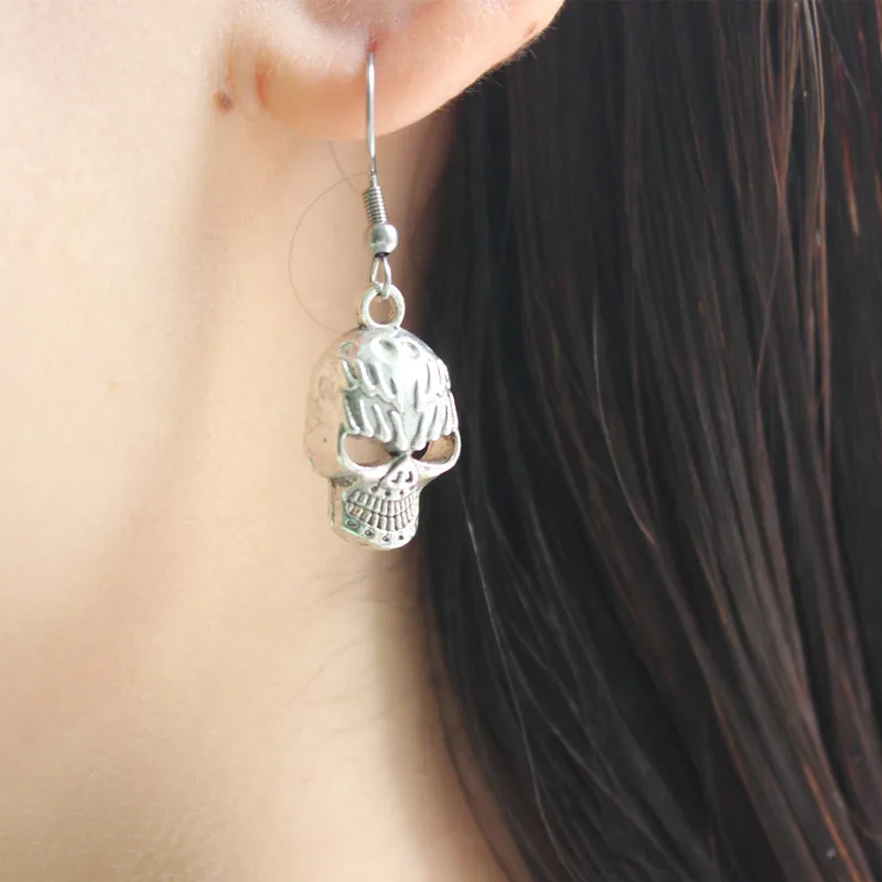 Antiqued Color Zinc Alloy Punk Style Skull Head Pendant Earrings Women's Fashion Creative Stainless Steel Halloween Jewelry | Украшения