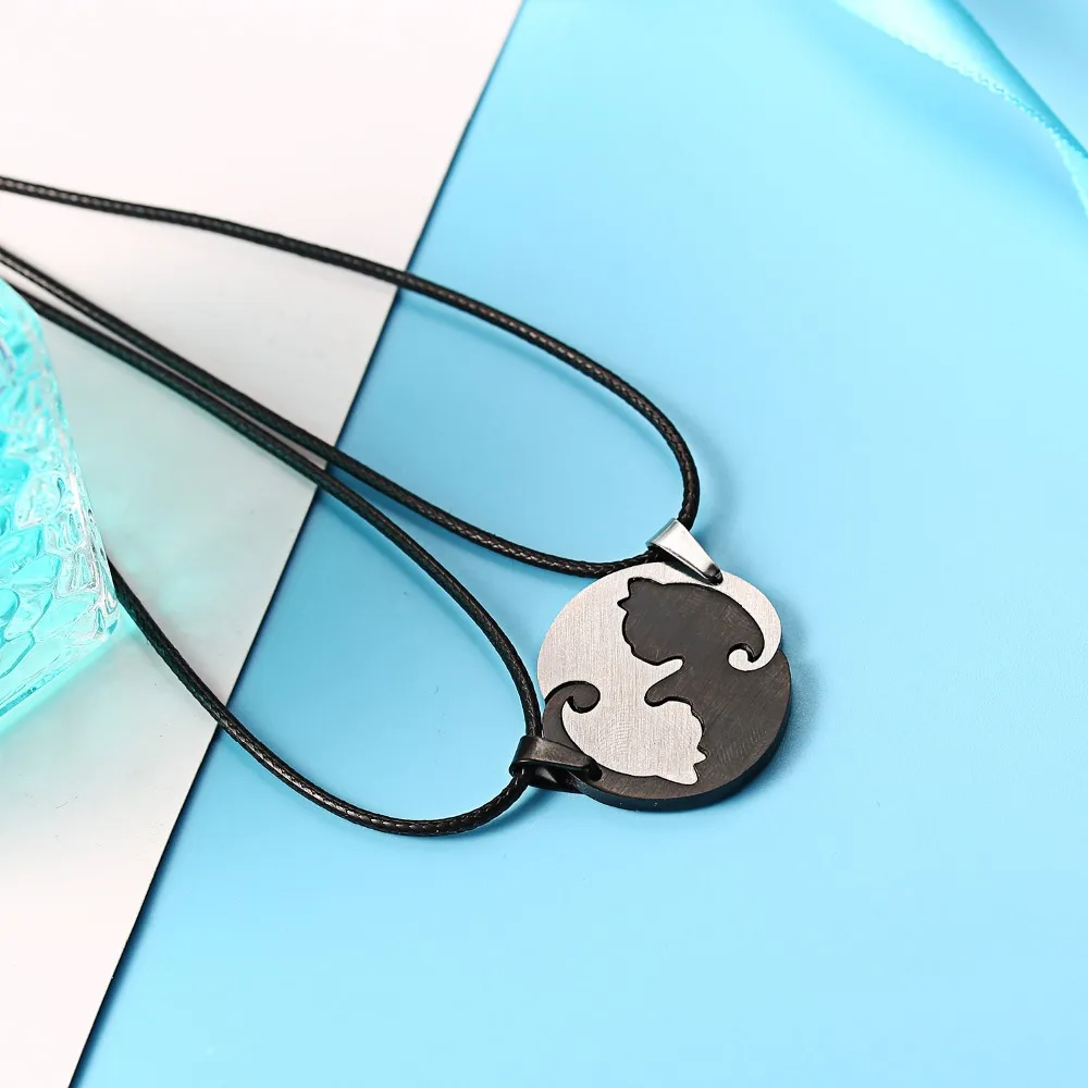 Rinhoo Vintage Couples Jewelry Necklaces Black White Couple Necklace Classic Yin Yang Corollary Animal Cat Pendant Necklace