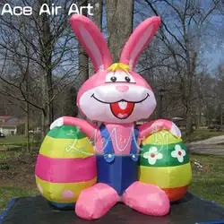 Горячая Распродажа очаровательный надувной Пасхальный комбинированное украшение, Надувной розовый кролик с двумя яйцами для двора