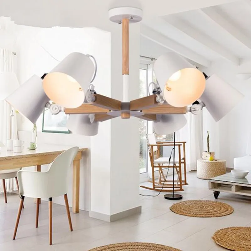 

6 Head Modern Contracted Janpen Style Wood Pendant Light Metal Cover Dining Room Light Parlor Light AC90-265V Free Shipping