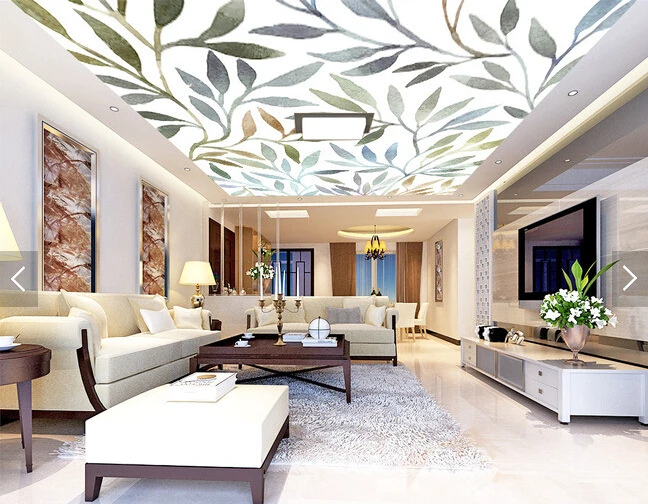 Custom ceiling wallpaper, art watercolor rendering Leaves for living