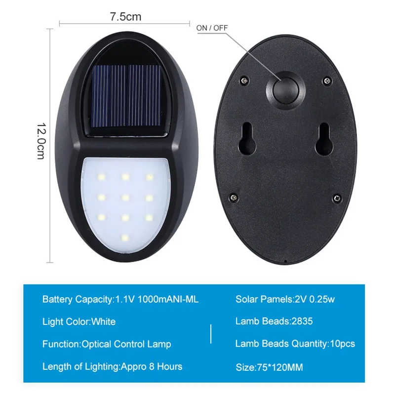 10 Светодиодный светильник на солнечной батарее, водонепроницаемый IP65, настенный светильник для безопасности, энергосберегающий, для двора, для дома, сада, аварийный светильник, бра