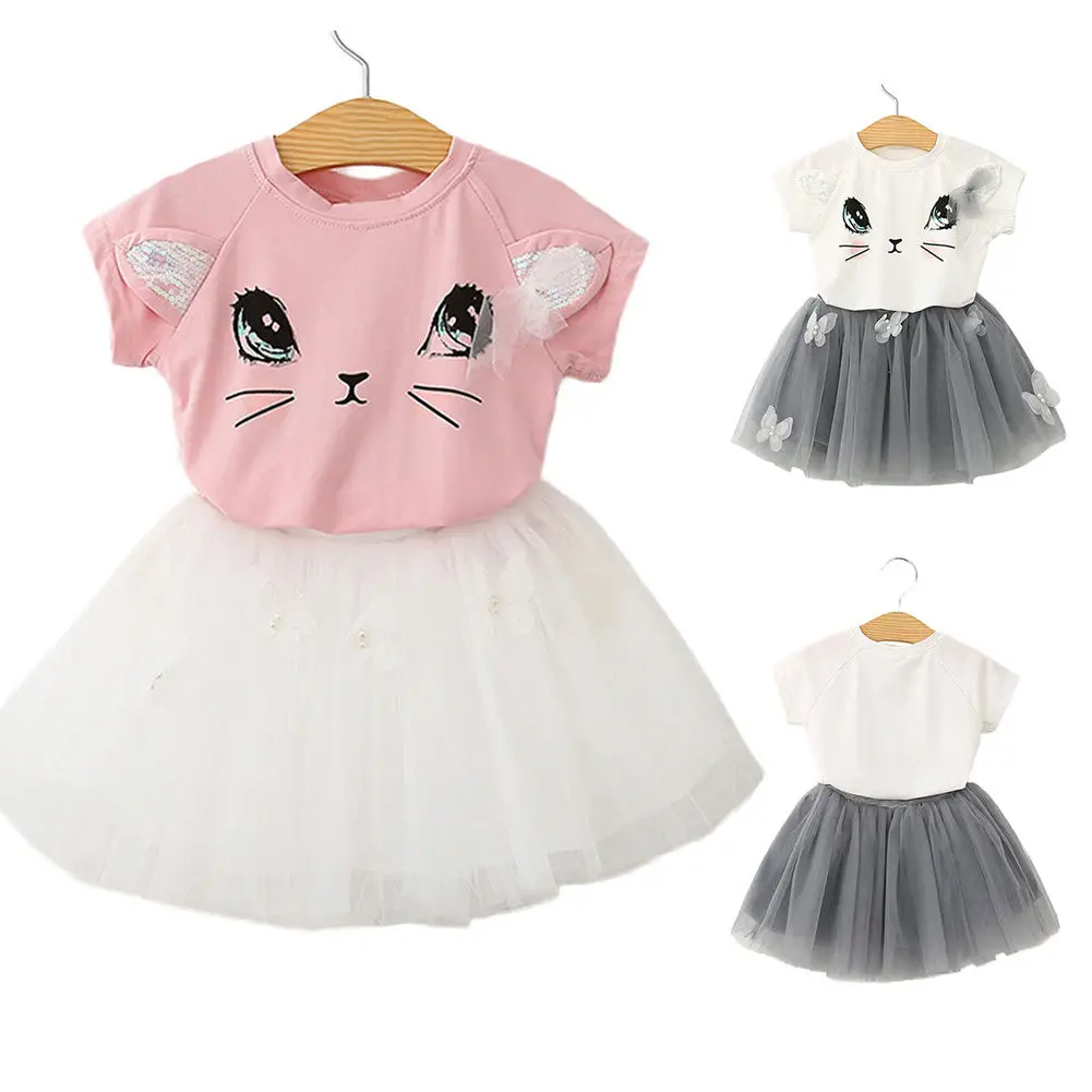 Beli 2 Pcs Anak anak Bayi Perempuan Pakaian Pakaian T shirt Tops + Tutu Gaun Ball Gown Musim Panas Set