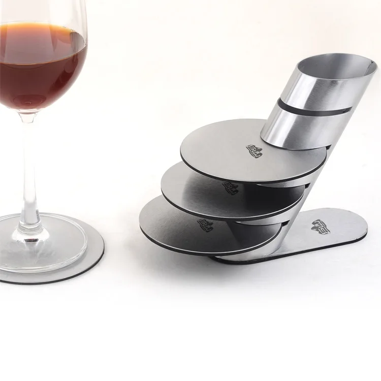 1set New Fashion Stainless Steel Wine Cup Mat wine Coaster Heat Insulation Tea Cup Pad Bar Tools Kitchen Tool KJ 3010