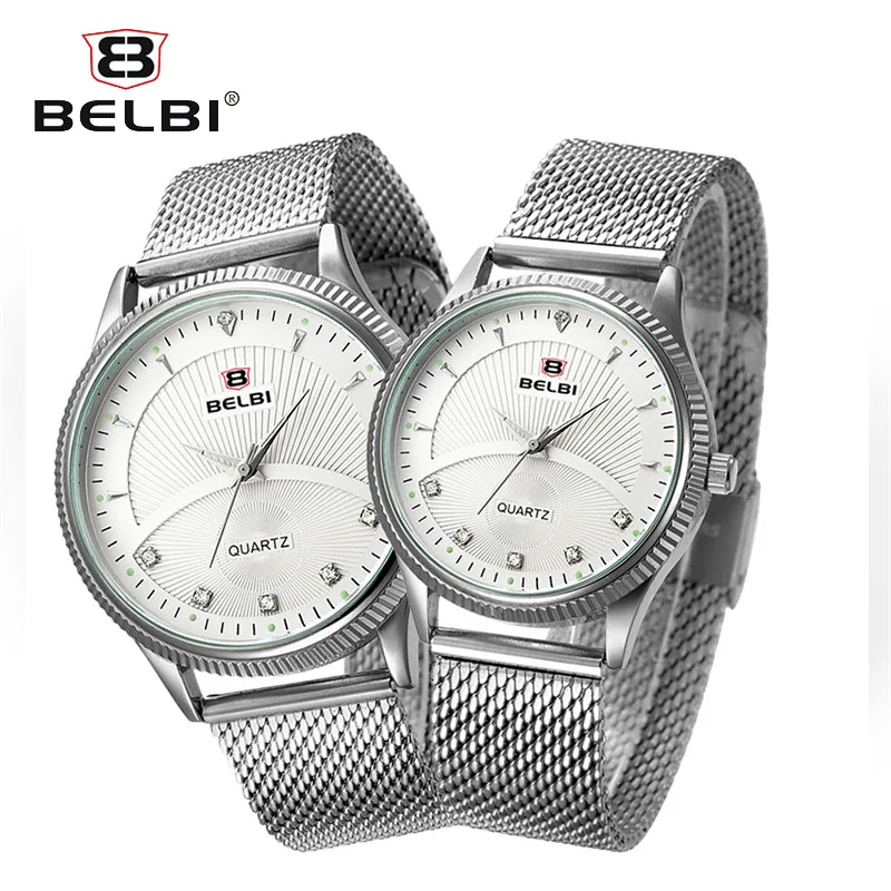 

BELBI Women Watches Quartz Top Brand Luxury Fashion Bracelet Watch Couple Fashion Silver Stainless steel mesh belt Watches