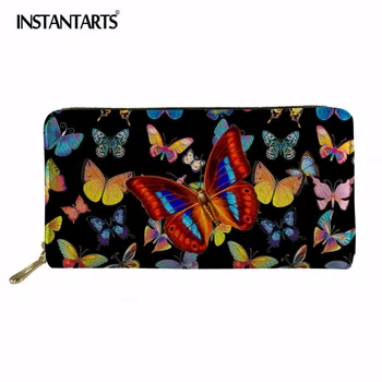 

INSTANTARTS Fashion Leather Women Long Wallets Coin Pocket Female Clutch Travel Wallet Femme Brand Design Butterfly Print Purse