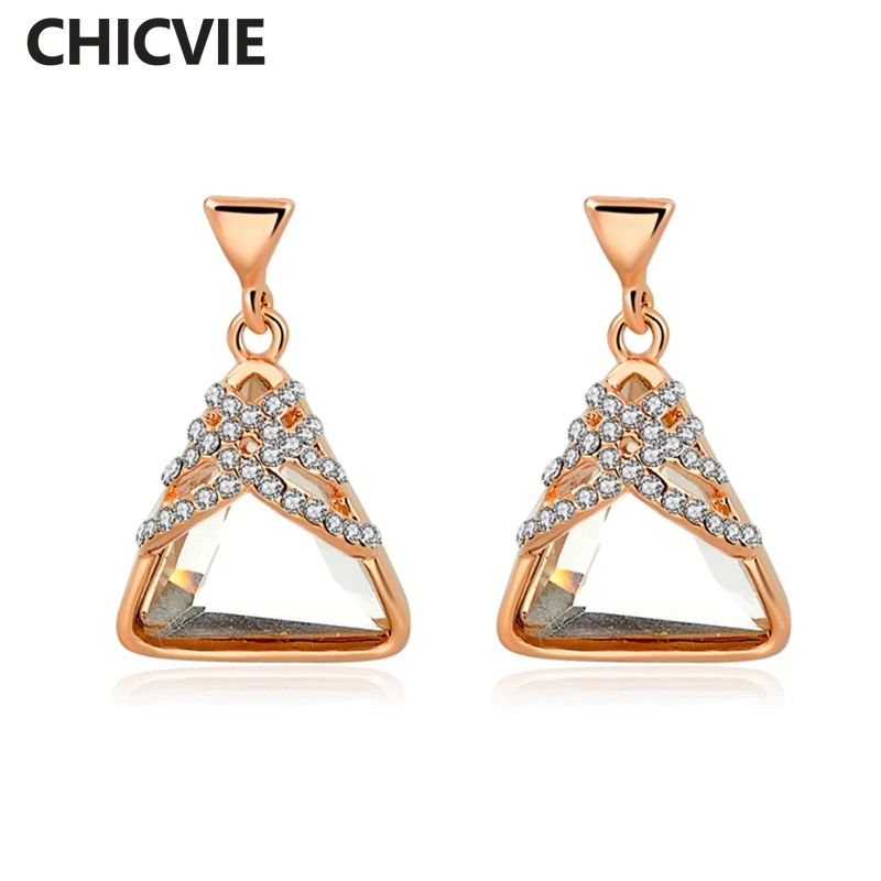 

CHICVIE New Charm Triangle Imitation Dangle Earrings For Women Brand Crystal Fashion Jewelry Making Gold Drop Earings Ser160013