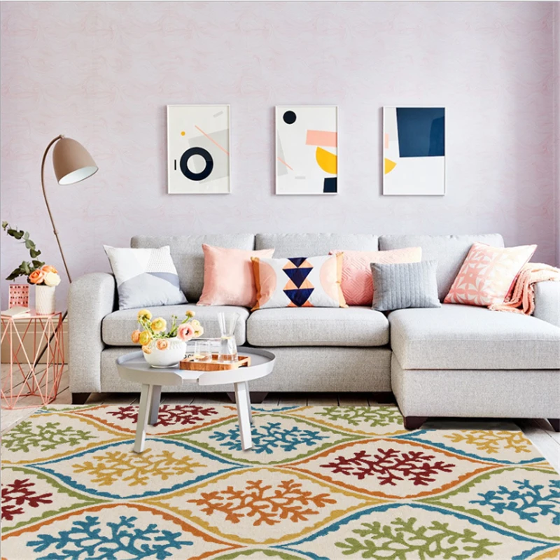 Simple Ethnic Style Geometric Colorful Wavy Floral Pattern Carpet Area Rug for Living Room Rugs for Children Rooms Floor Mat