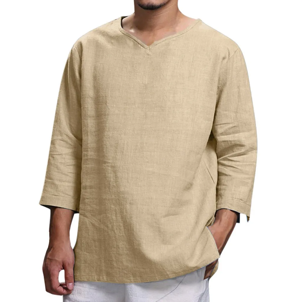 

Men Cotton Linen Khaki Tshirts 2019 Summer Mens Streetwear T Shirt Male Korean Fashions T-shirt Harajuku Tees Men's Clothing