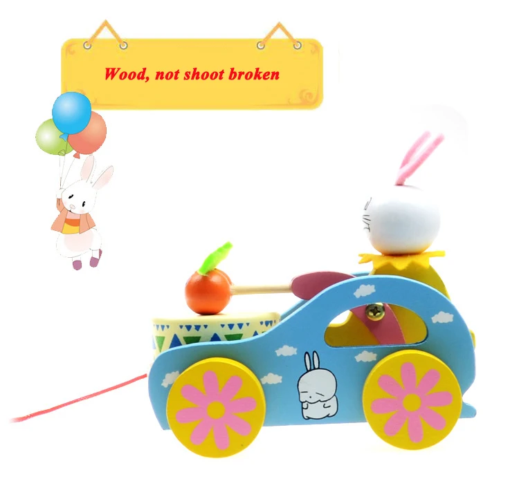 Creative Baby Toys Wooden Early Education Children White Rabbit Trailer Toy Baby Beat Drum Cart Trailer Round Gift Learn to Walk (5)