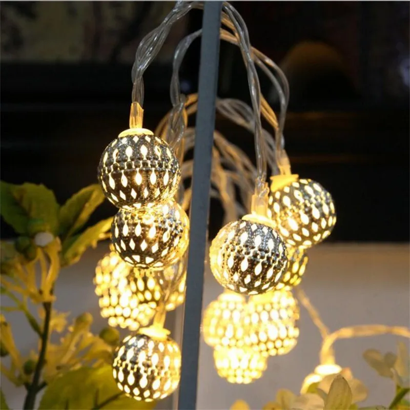 

4m 20LED Silver Iron Metal Ball Bulbs LED Fairy Lamp Curtain Light Ideal Wedding Christmas Tree Party Globe LED String Lights