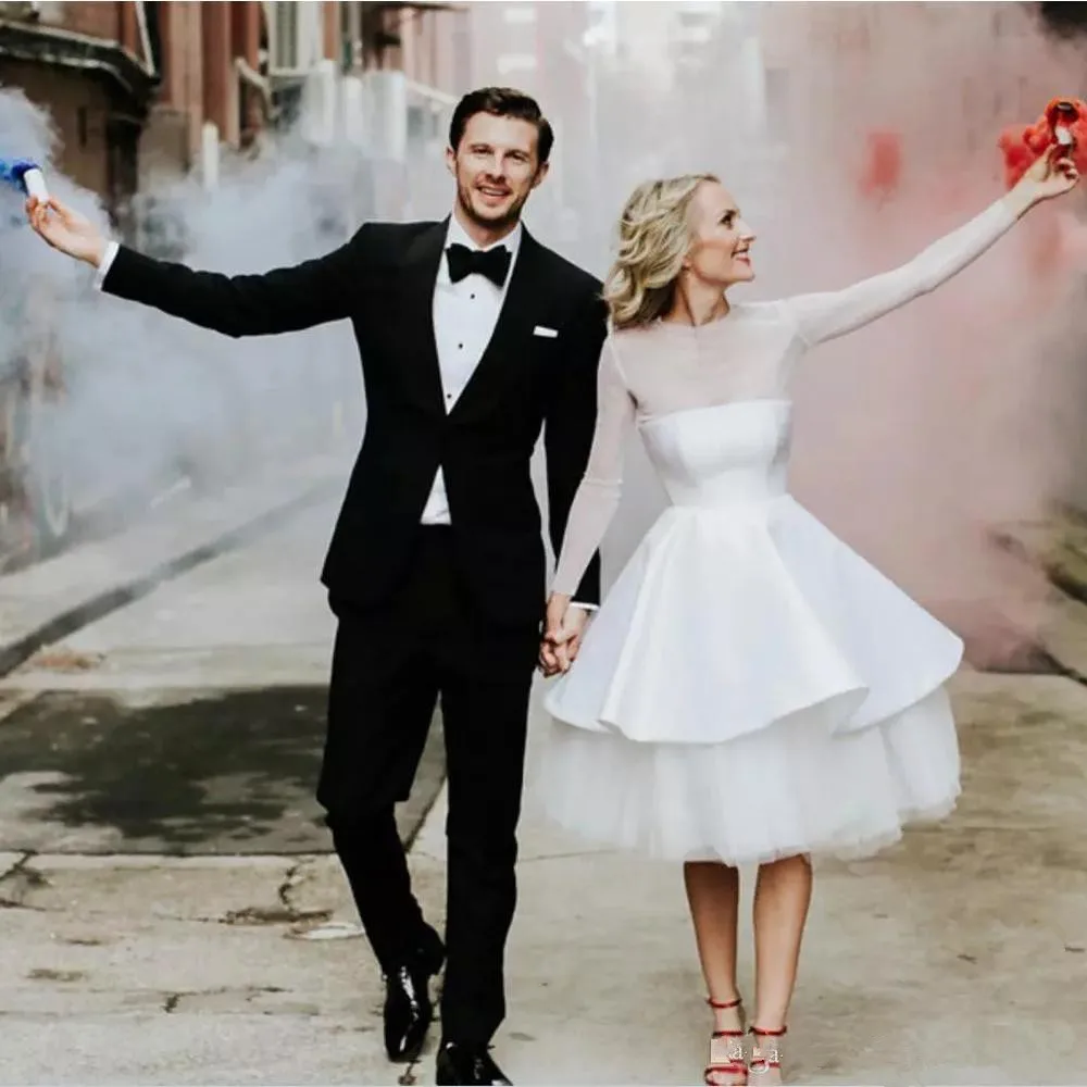 See Through Long Sleeve 50s Vintage Wedding Dress Satin Tulle A
