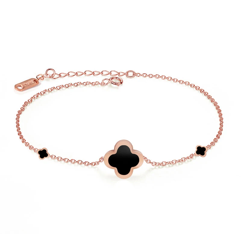 

stainless titanium steel bracelet friendship bracelets bangles for women chain link charm clover bracelet charms female braclet