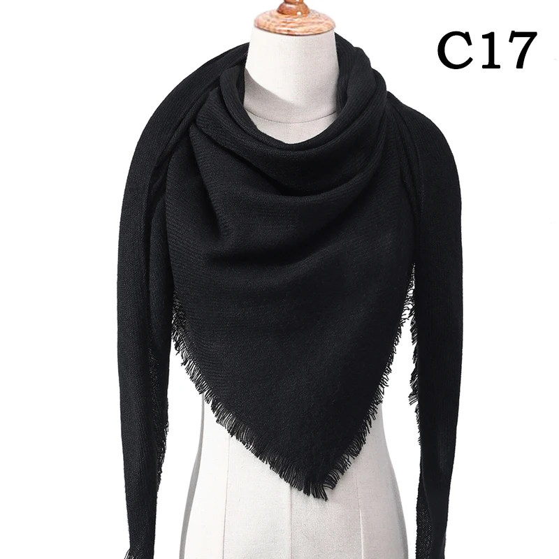 Кашемировый шарф для женщин осень зима шали обертывания шеи Теплый головной платок одеяло triangel пашмины платок-Бандана femee - Цвет: C17