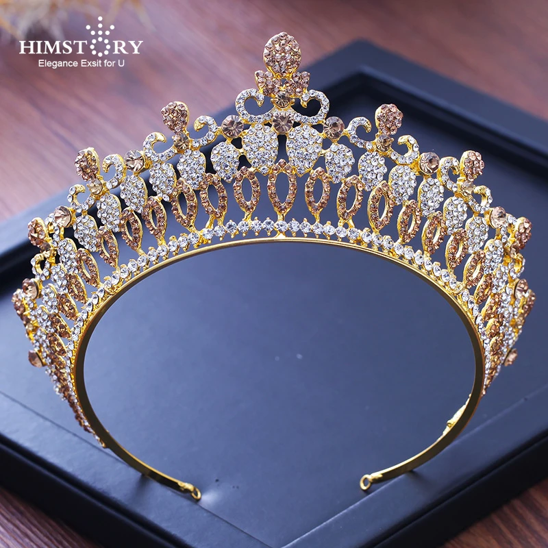 

HIMSTORY Bling Rhinestone Crystal Crowns Tiaras Pageant Bridal Wedding Hair Accessories Baroque Headpieces Headband