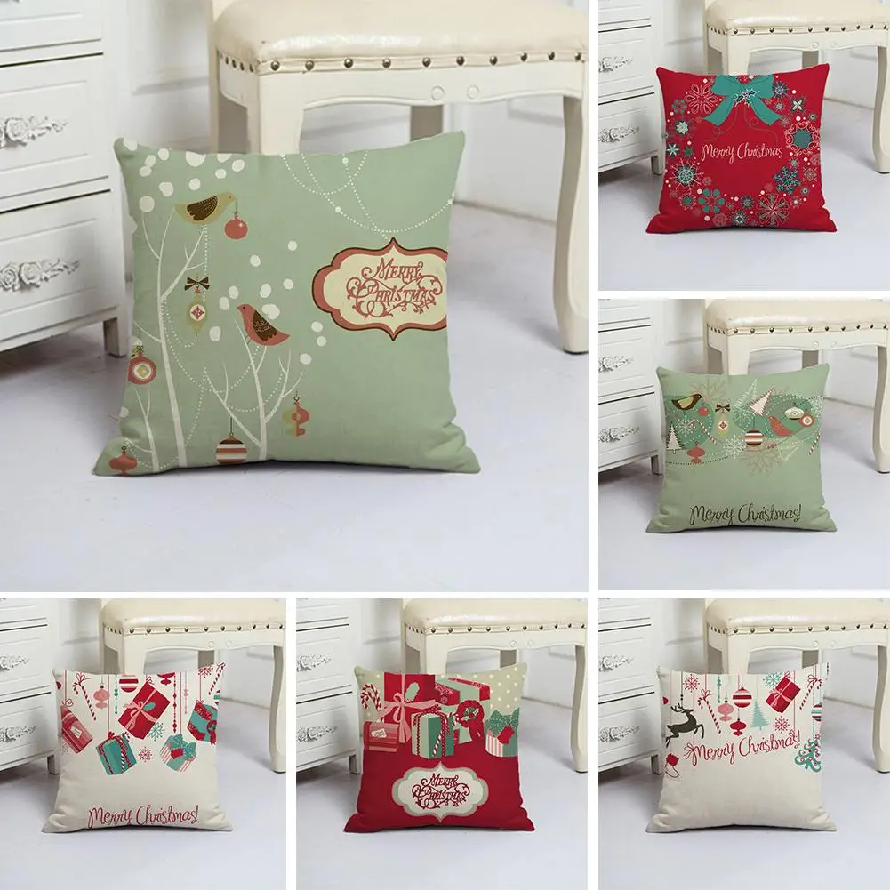 

Christmas Decoration Xmas Gift Box Print Cushion Cover Linen Sofa Bed Home Decor Car Pillow Case Covers 45*45cm