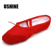 USHINE Профессиональный красный кожаный розовый белый черный голова мягкие парусиновые балетные костюмы танцевальная обувь для детей женщина Дети
