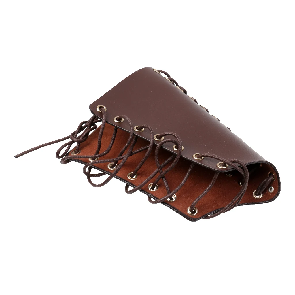  Archery Arm Guard Handmade Lace-up Cow Leather Arm Protector for Traditonal Bow Hunting Shooting Accessories Brown Black Unisex