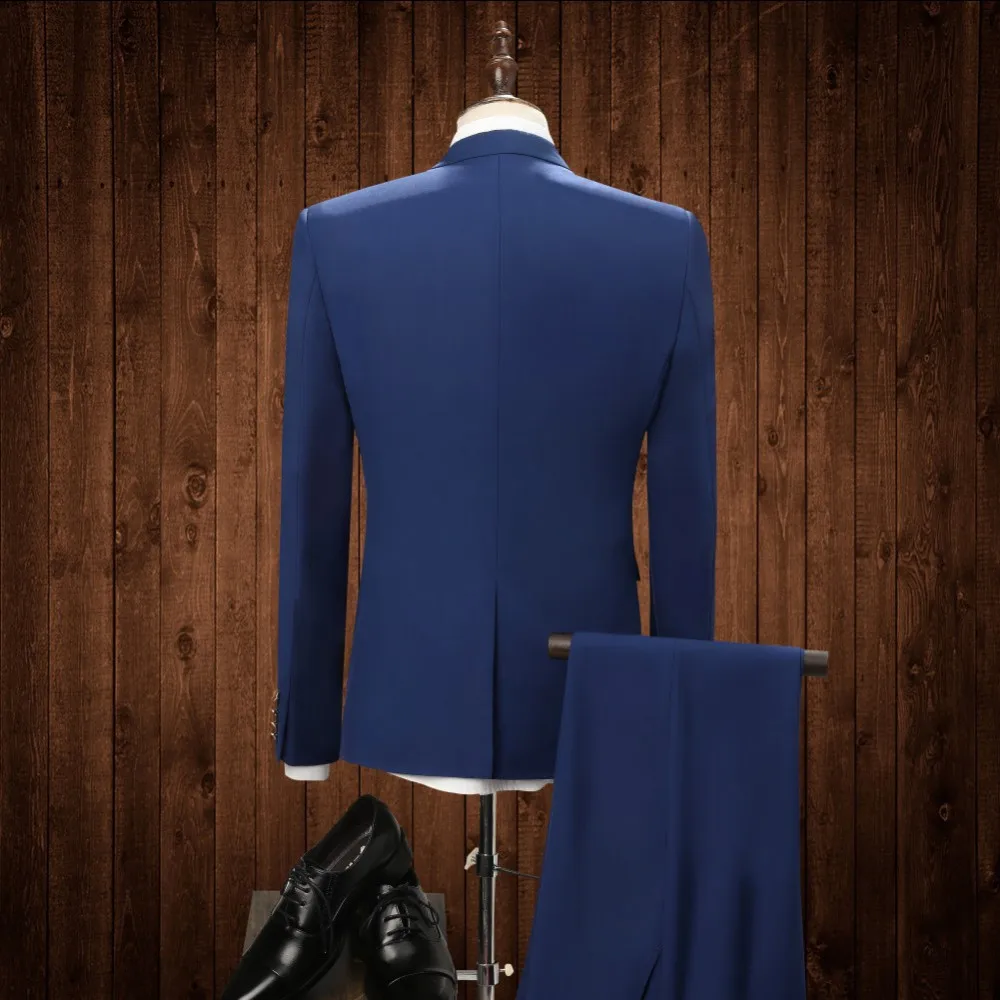 2019 (Jacket+Pants+Vest) Men's Blue Suits With Pants Formal Dress Mens Stage Wear Clothing Men Slim Fit 3 Piece Wedding Suit