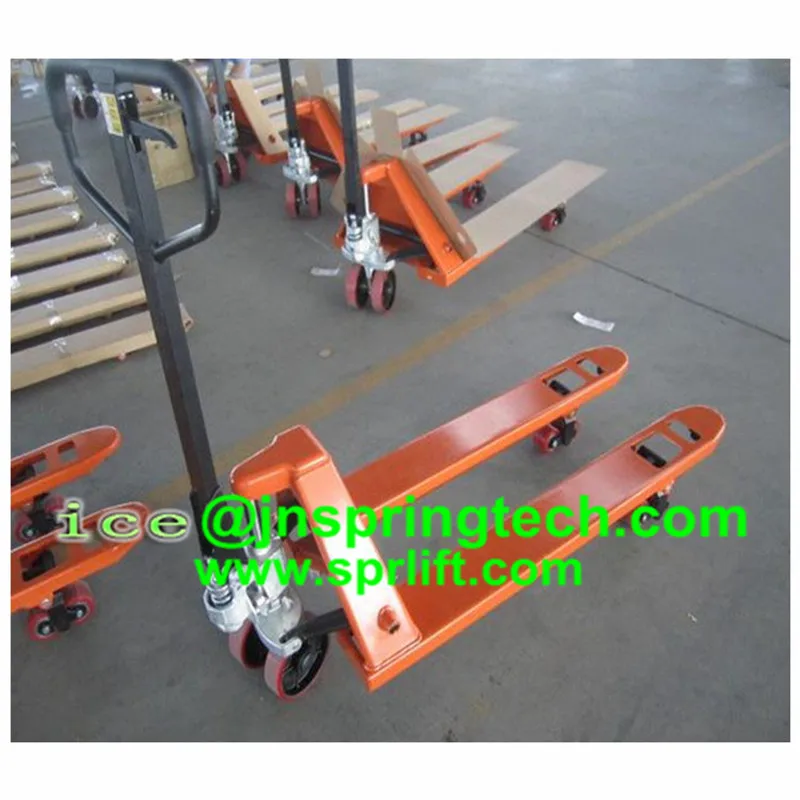 

Manufacture direct sales manual pallet truck with wheel can rotate 180degree,easy operation