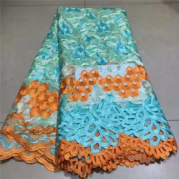 

New Aqua Green African Lace Fabric Embroidered Nigerian Guipure for Wedding High Quality 2019 French Tulle Lace Fabric with Bead