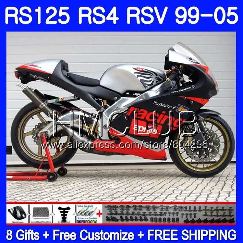 

RS4 For Aprilia RS 125 99 00 01 02 03 04 05 122HM6 RSV125R RS-125 Matte black RSV125 R 1999 2000 2001 2002 2003 2005 Fairings