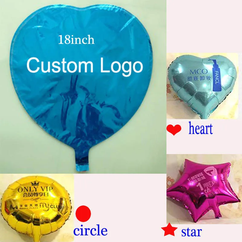 Воздушный шар из фольги с логотипом 18 дюймов в форме звезды, в форме сердца, Круглый Гелиевый шар с логотипом на заказ 100 шт./лот