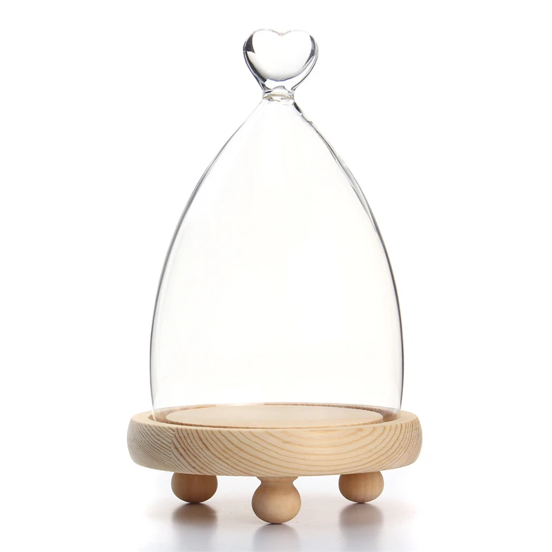 KiWarm красивый стеклянный дисплей Клош колокольчик купольная ваза для цветов с сохранением, деревянная основа, украшение для дома - Цвет: love