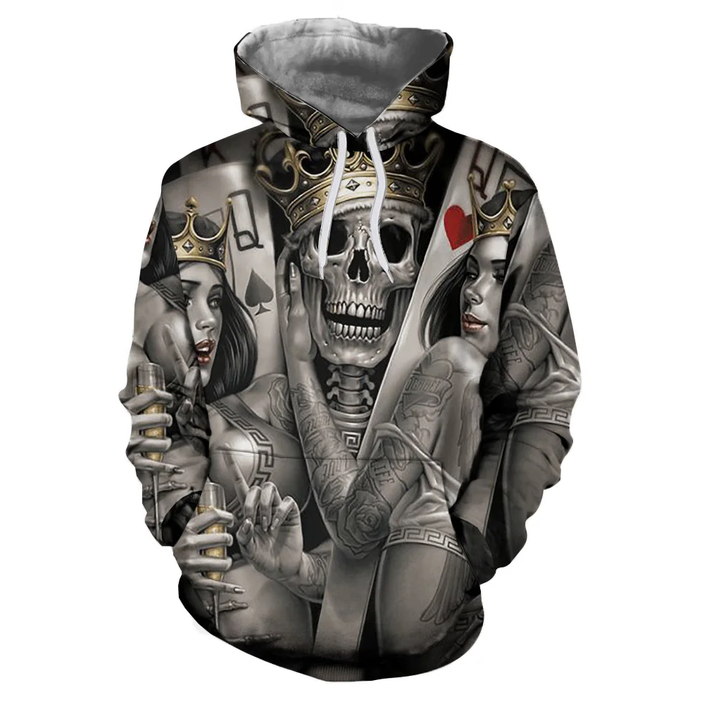 Hoodies 3D Printed Men/Women Hoodies Poker King skulls Fashion Sweatshirt unisex  Hoodie