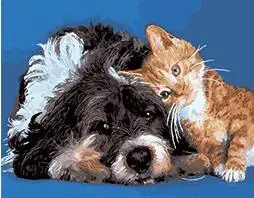 cioioil-T006 A tacit understanding of dog and cat animal picture painting by numbers art canvas painting for home decor